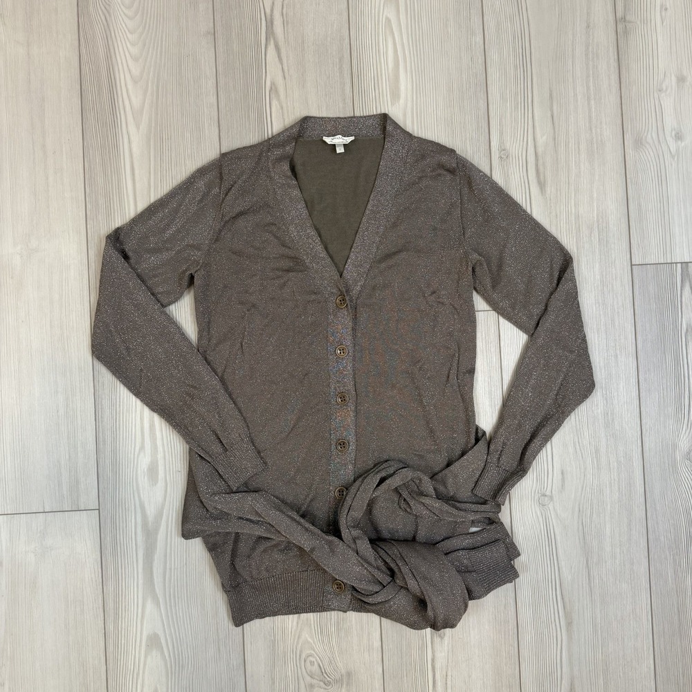 Max Mara Small Brown Sparkly Button Down Cardigan Sweater Attached‎ Waist Ties